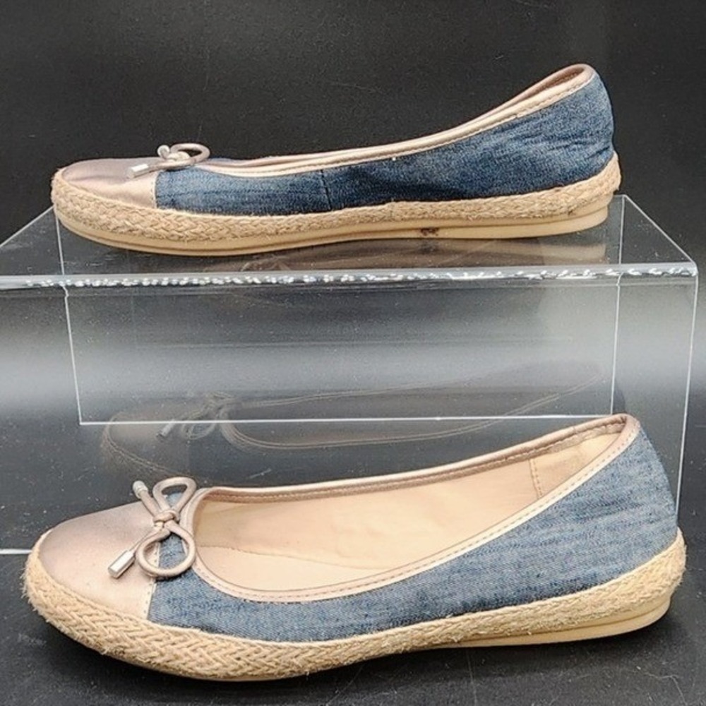 Easy Spirit 7M Blue Denim Espadrille Ballet Flats Bow Metallic Casual Comfort